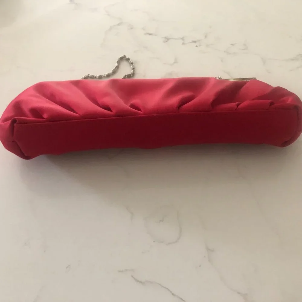Red Satin Evening Bag w/Silver Accents